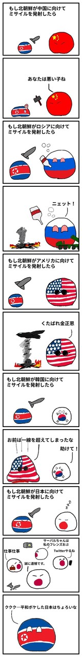 日本語ポーランドボール板 Polandball なぜ北朝鮮は日本にしかミサイルを発射しないのか Ussrball作 投稿 Pawoo