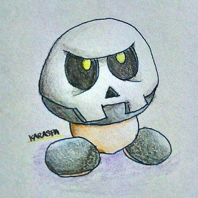 からすぱ Karaspa Newスーパーマリオブラザーズ2のアートワークを参考に ほねクリボーを初描き 色鉛筆しか塗るもの Pawoo