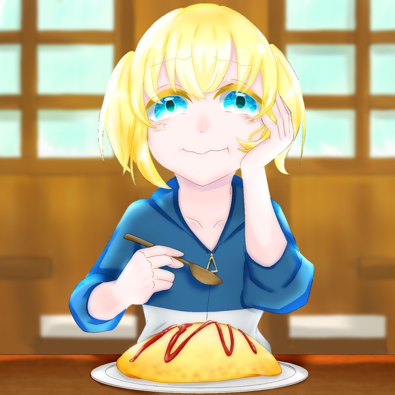 Yn わいん オムライスもぐもぐ イラスト 創作キャラ 女の子 Pawoo