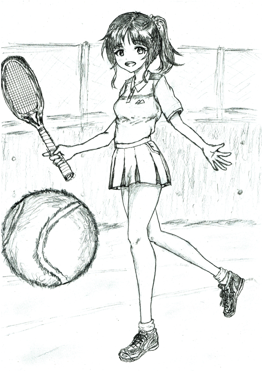 つぐみともみ テニスやってる女の子 アナログ アナログイラスト 鉛筆 モノクロ Il Pawoo